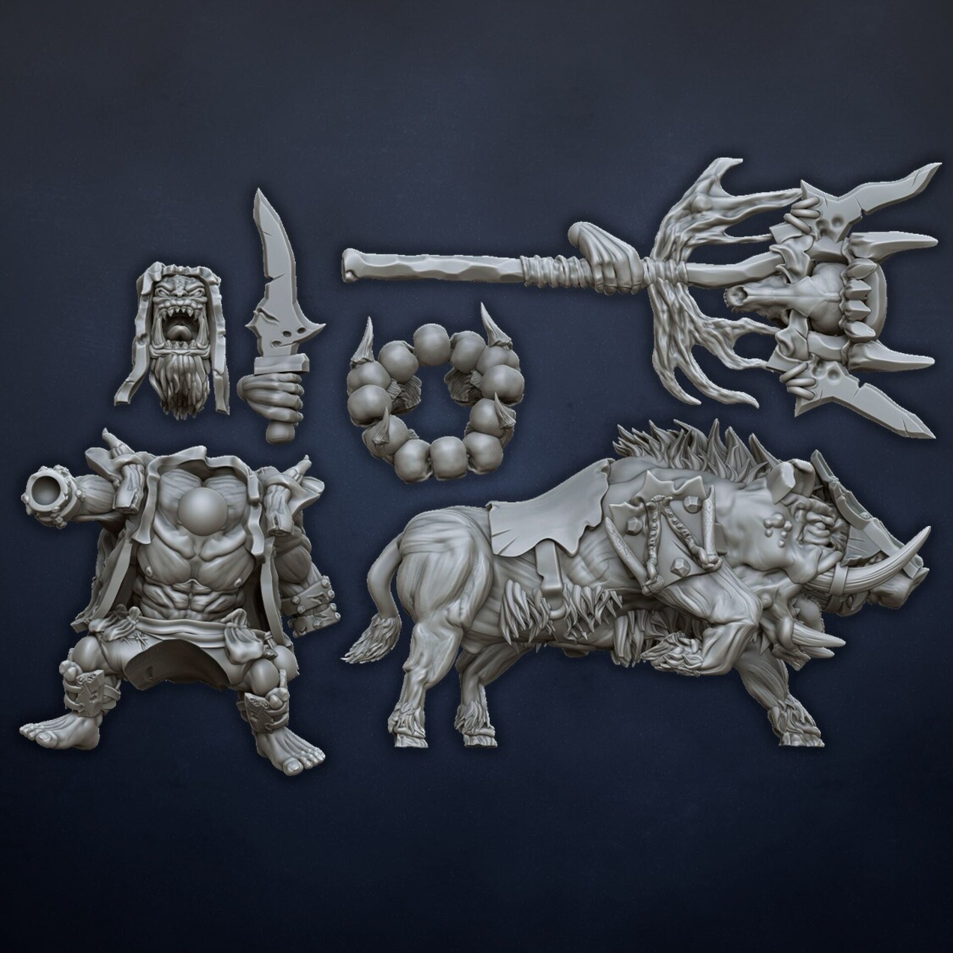 Orc Shaman on boar (dragons lake) orcs & goblins - resin miniatures - 28 mm - 3