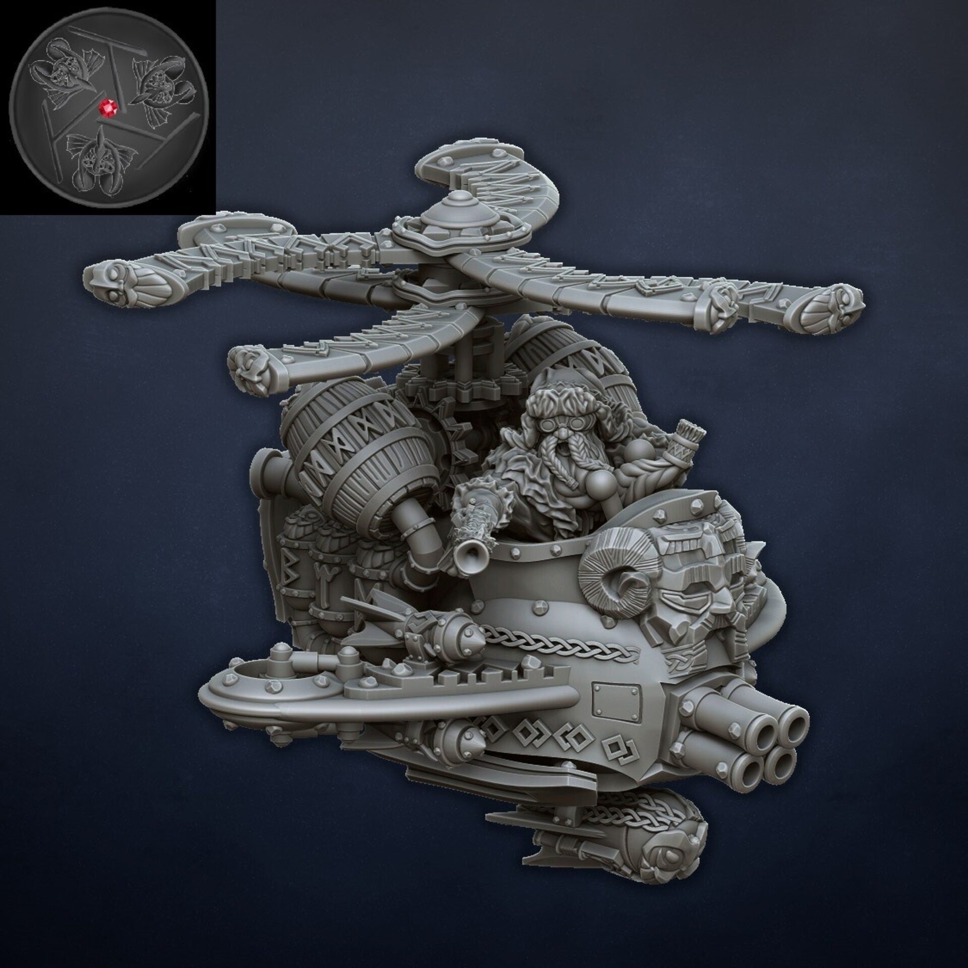 Gyrocopter / Gyrobomber (dragons lake) dwarfs - resin miniatures - 28 mm - 2