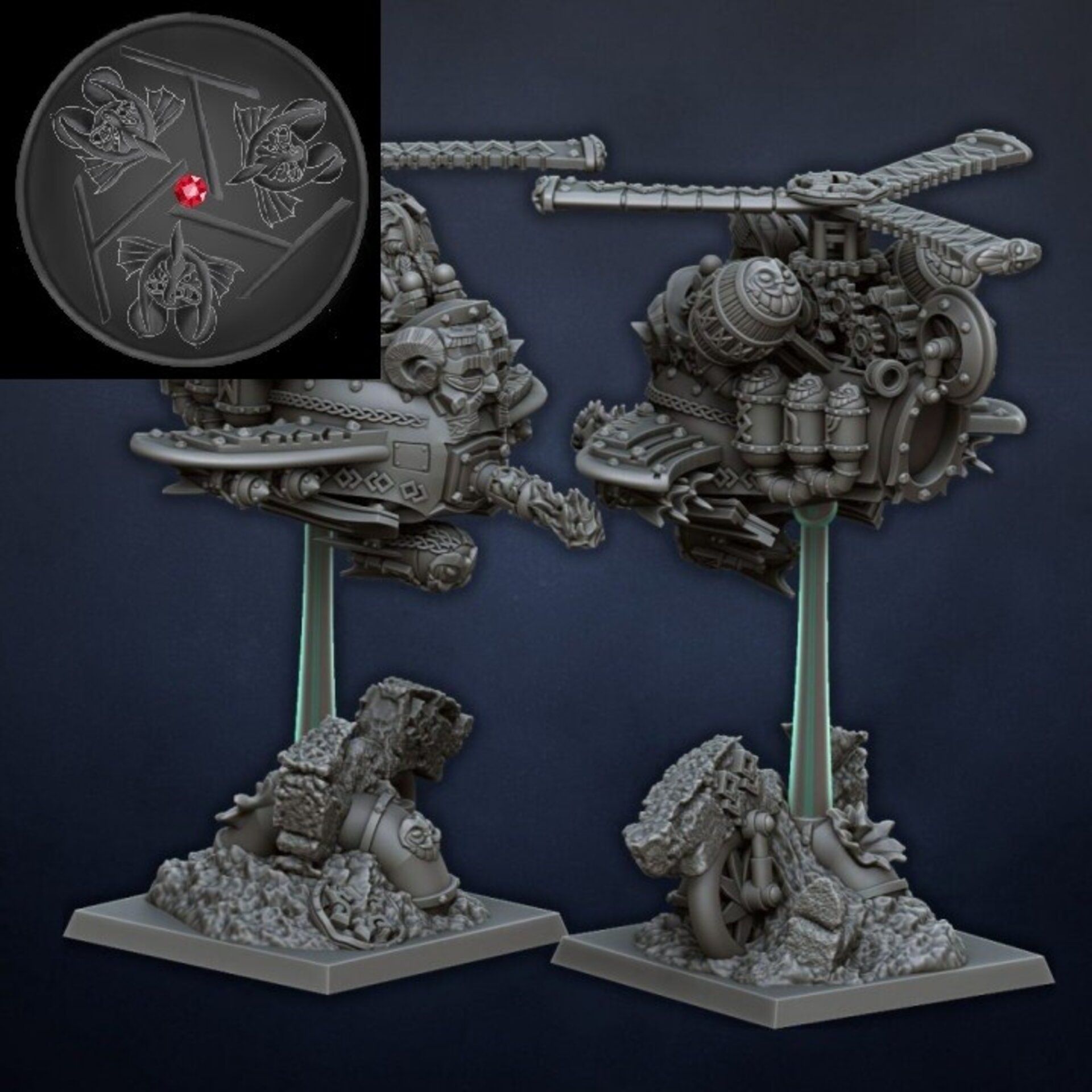 Gyrocopter / Gyrobomber (dragons lake) dwarfs - resin miniatures - 28 mm - 4