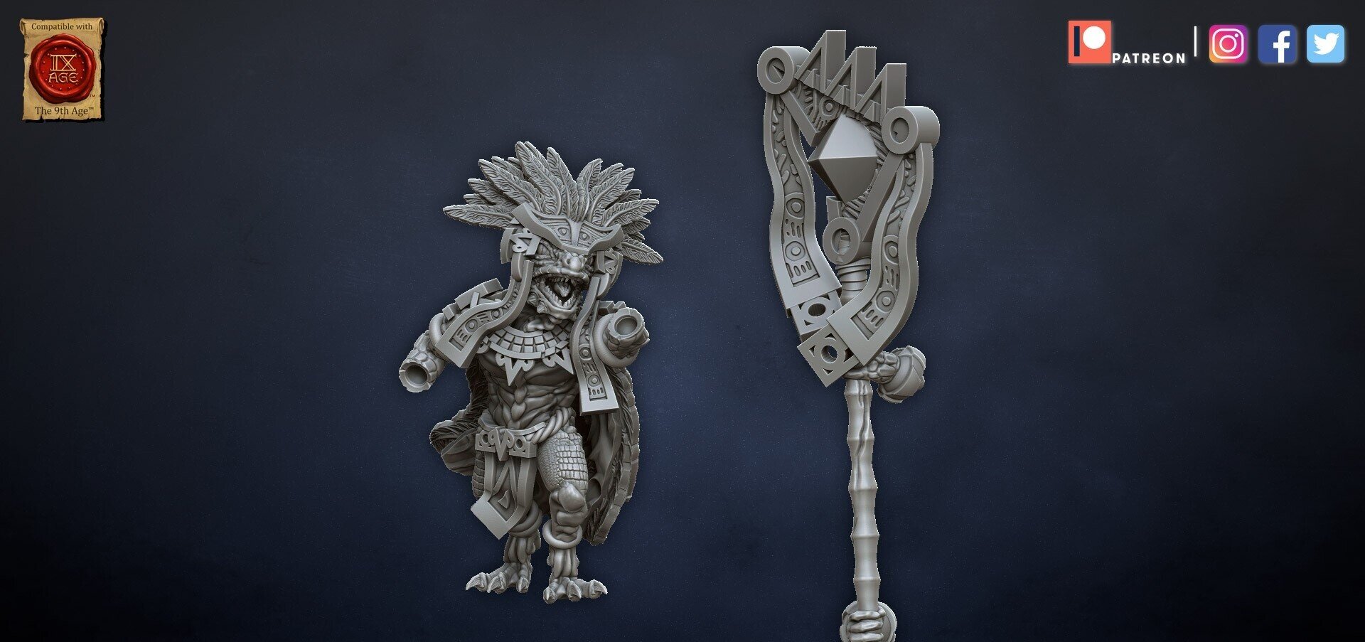 Skink Priest on foot (dragons lake) lizardmen - resin miniatures - 28 mm - 3