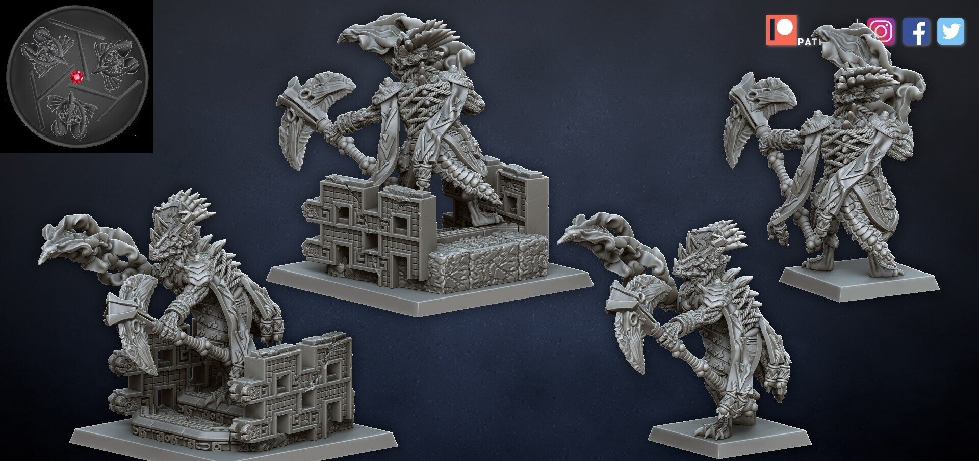 Saurus Priest on foot (dragons lake) lizardmen - resin miniatures - 28 mm - 2