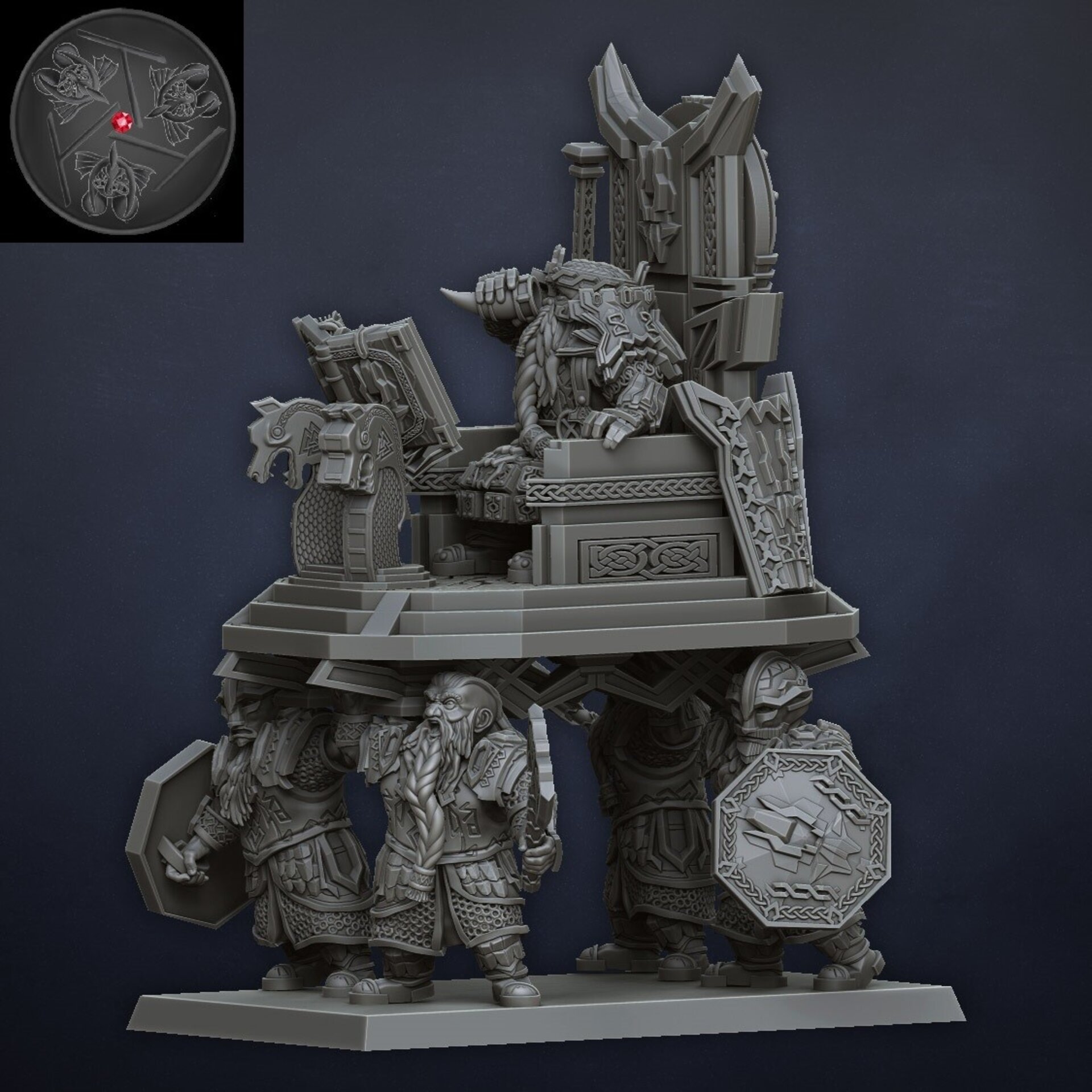 Dwarf King Character on throne (dragons lake) dwarfs - resin miniatures - 28 mm - 2