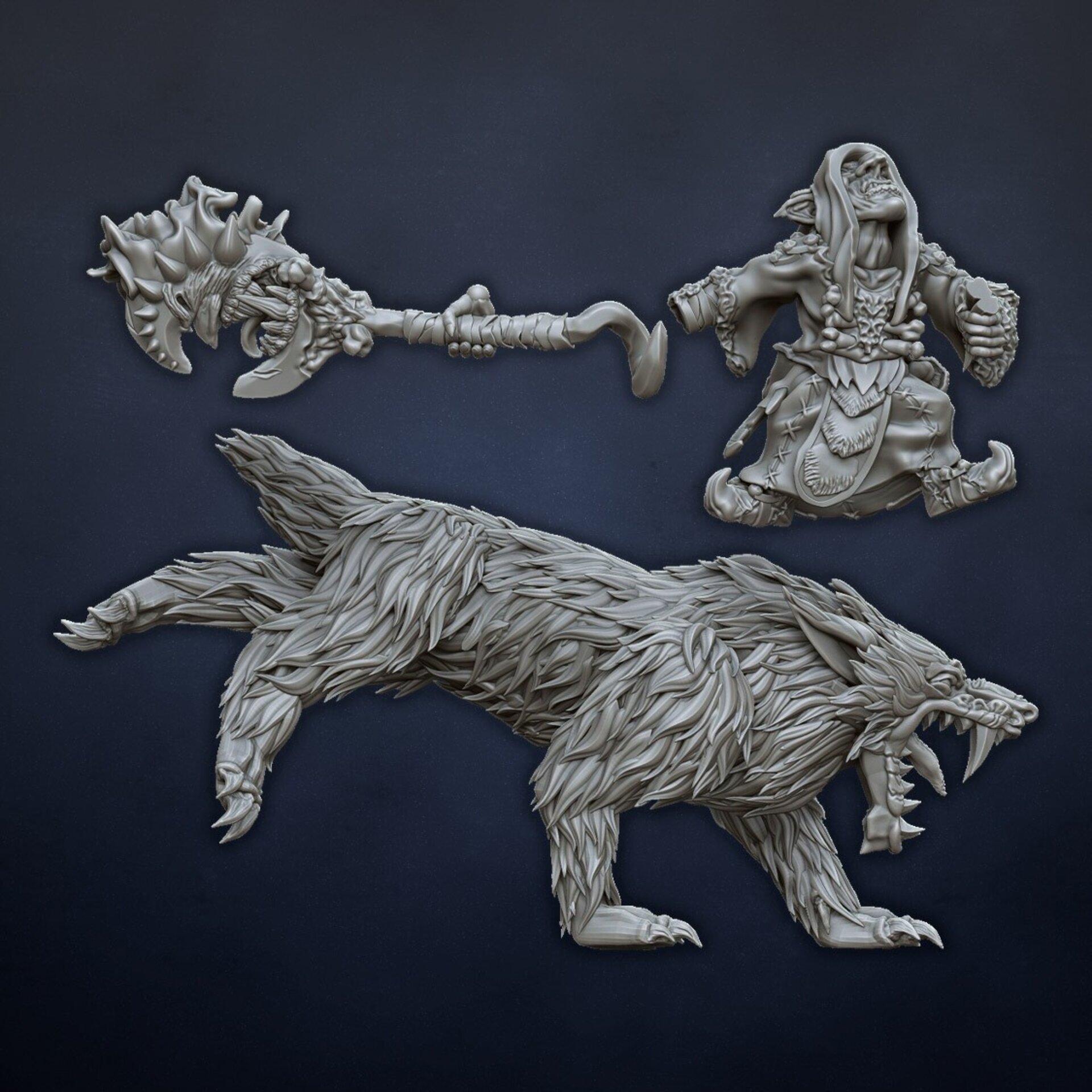 Goblin Shaman on wolf (dragons lake) orcs & goblins - resin miniatures - 28 mm - 3