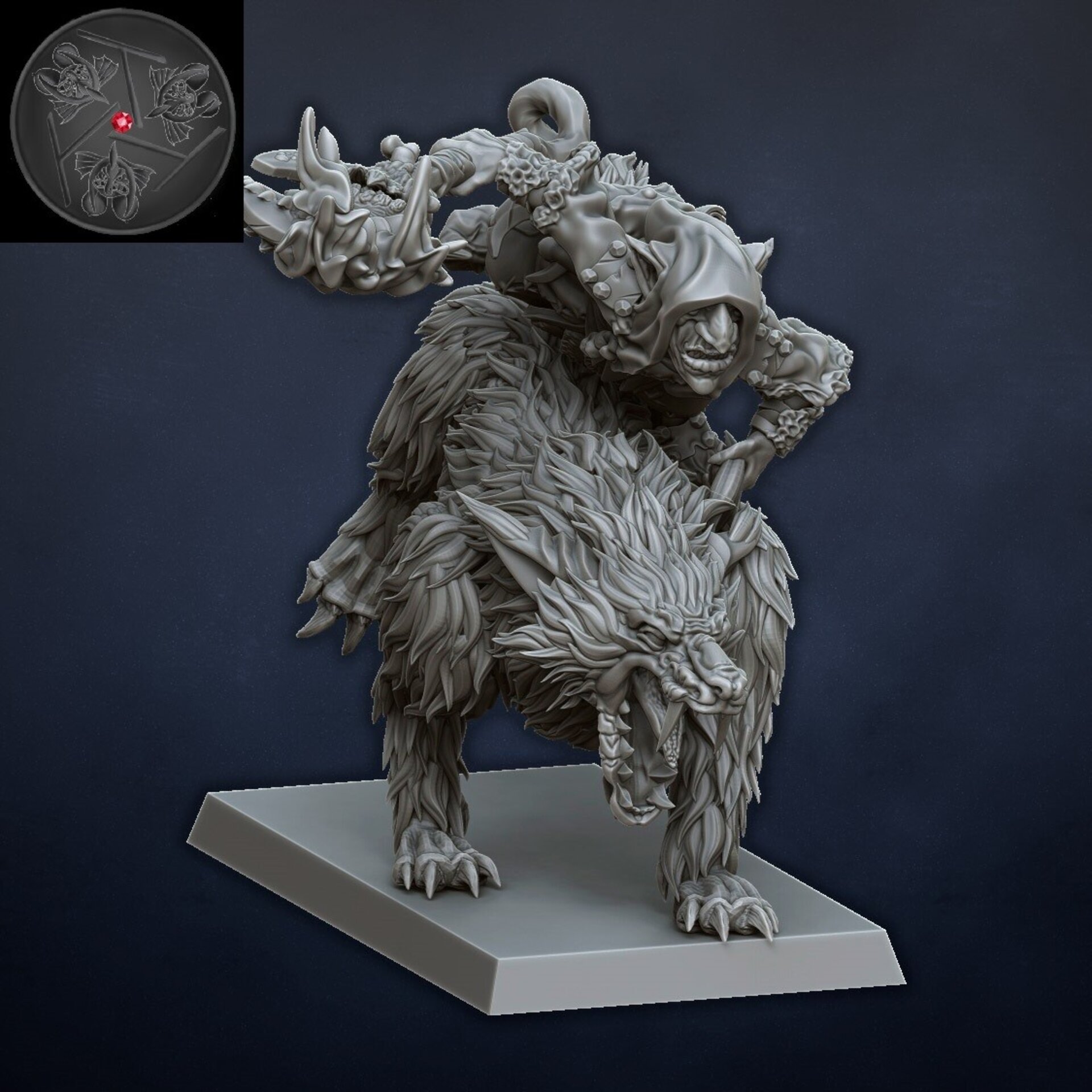 Goblin Shaman on wolf (dragons lake) orcs & goblins - resin miniatures - 28 mm - 2