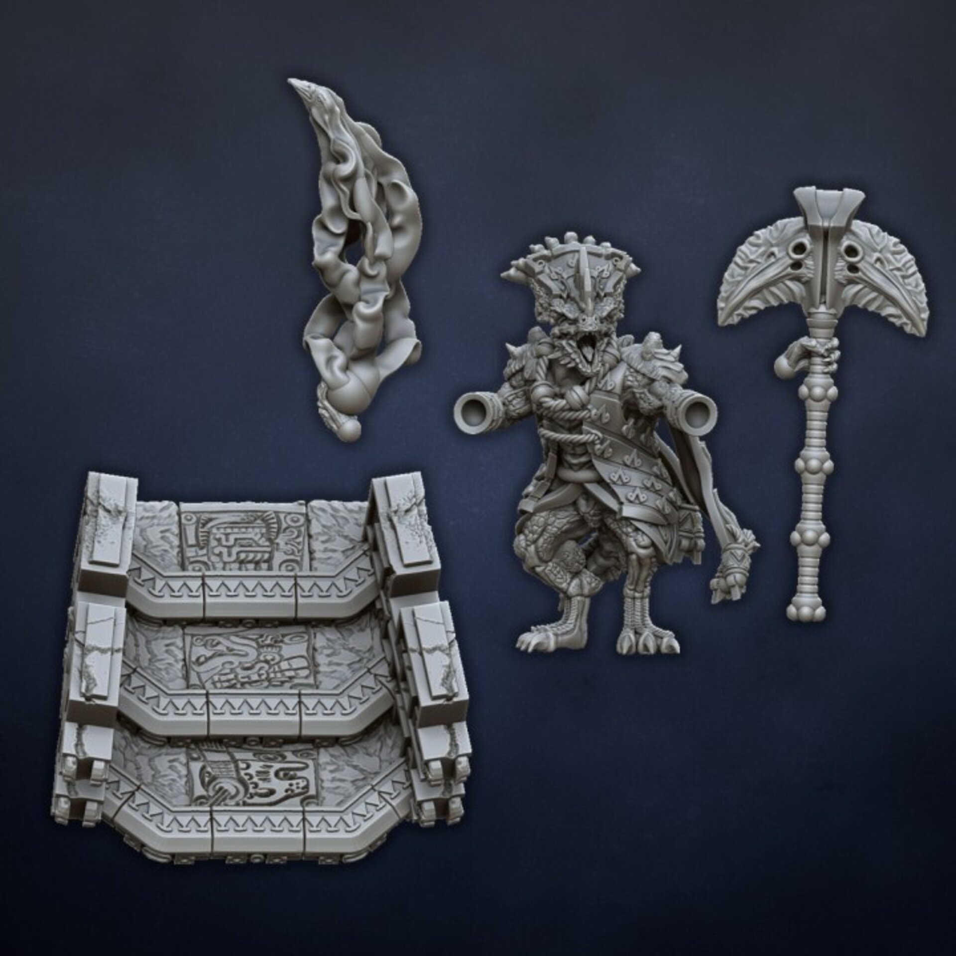 Saurus Priest on foot (dragons lake) lizardmen - resin miniatures - 28 mm - 3